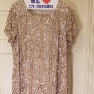 Adrianna Papell Sequin Gown w/ Short Train